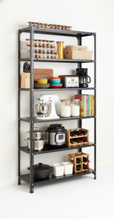 SPACIOUS® Multipurpose Slotted Angle Cast Iron, Book Shelf, Luggage Rack, Iron Rack, Shoe Rack for Storage Rack (Dimension 12"X36"X72") (304.8mm X 914.4mm X 1828.8mm) (Grey) (Shelves 6).