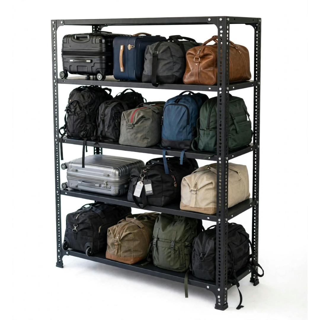 SPACIOUS® Multipurpose Cast Iron Luggage Racks | Adjustable Shelf Unit for Luggage Storage, Display & Organization in Homes, Shops, Garages & Industries (Dimension 12"X36"X58")(304.8mm X 914.4mm X 1473.2mm)(Grey)(5shelves).
