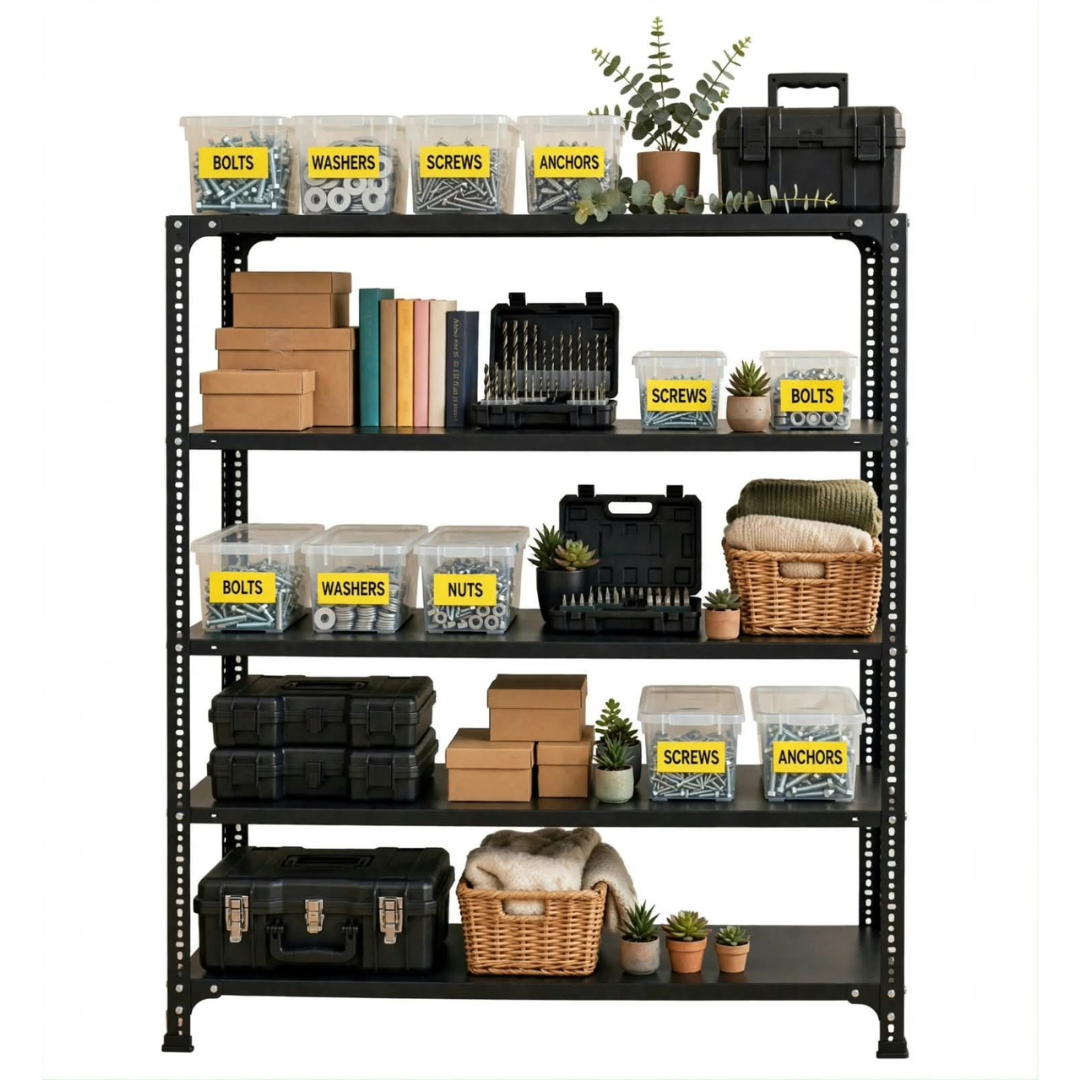SPACIOUS® Multipurpose Cast Iron Racks | Adjustable Shelves for Storage, Display & Organization in Homes, Shops & Industries (Dimension(228.6mm X 914.4mm X 914.4mm)(Grey). - 5 Shelves (Grey)
