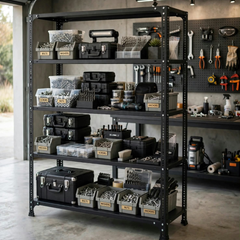 SPACIOUS® Multipurpose Slotted Angle Racks | Heavy-Duty Cast Iron Adjustable Shelves for Homes, Shops, Garages & Industries (Dimension 12"X36"X58")(304.8mm X 914.4mm X 1473.2mm)(Grey)(5shelves).