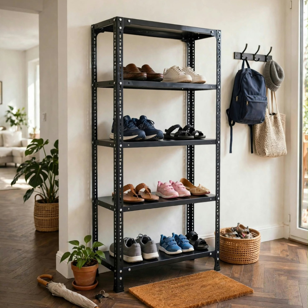 SPACIOUS® Multipurpose Cast Iron Shoe Racks | Adjustable Shelf Unit for Homes, Shops, Garages & Industries | Storage & Display Shoe Racks (Dimension(228.6mm X 914.4mm X 914.4mm)(Grey). - 5 Shelves (Grey)