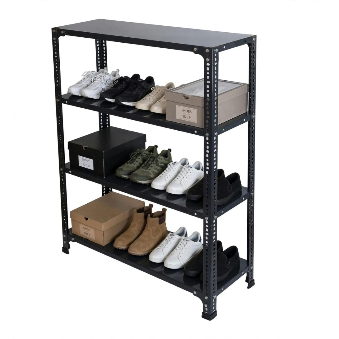 SPACIOUS® Multipurpose Cast Iron Shoe Racks | Adjustable Shelf Unit for Homes, Shops, Garages & Industries | Storage & Display Shoe Racks (Dimension(304.8mm X 914.4mm X 1219.2mm)(Grey). - 4 Shelves (Grey)