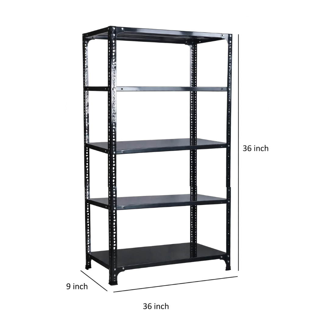 SPACIOUS® Multipurpose Slotted Angle Racks | Heavy-Duty Cast Iron Adjustable Shelves for Homes, Shops, Garages & Industries (Dimension 9"X36"X36")(228.6mm X 914.4mm X 914.4mm)(Grey)(5shelves).