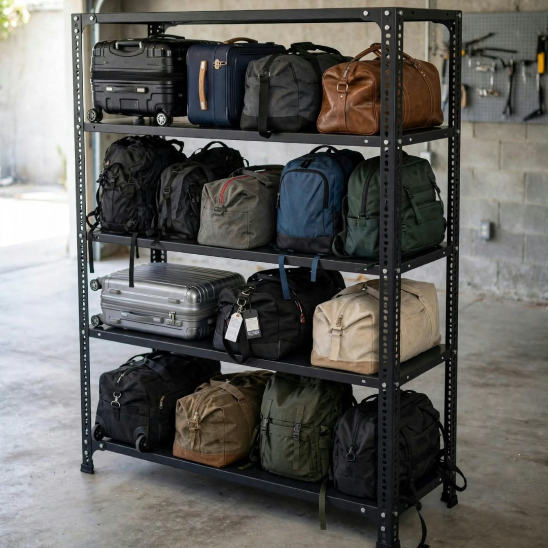 SPACIOUS® Multipurpose Cast Iron Luggage Racks | Adjustable Shelf Unit for Luggage Storage, Display & Organization in Homes, Shops, Garages & Industries (Dimension 12"X24"X60")(304.8mm X 609.6mm X 1524.0mm)(Grey)(5shelves).
