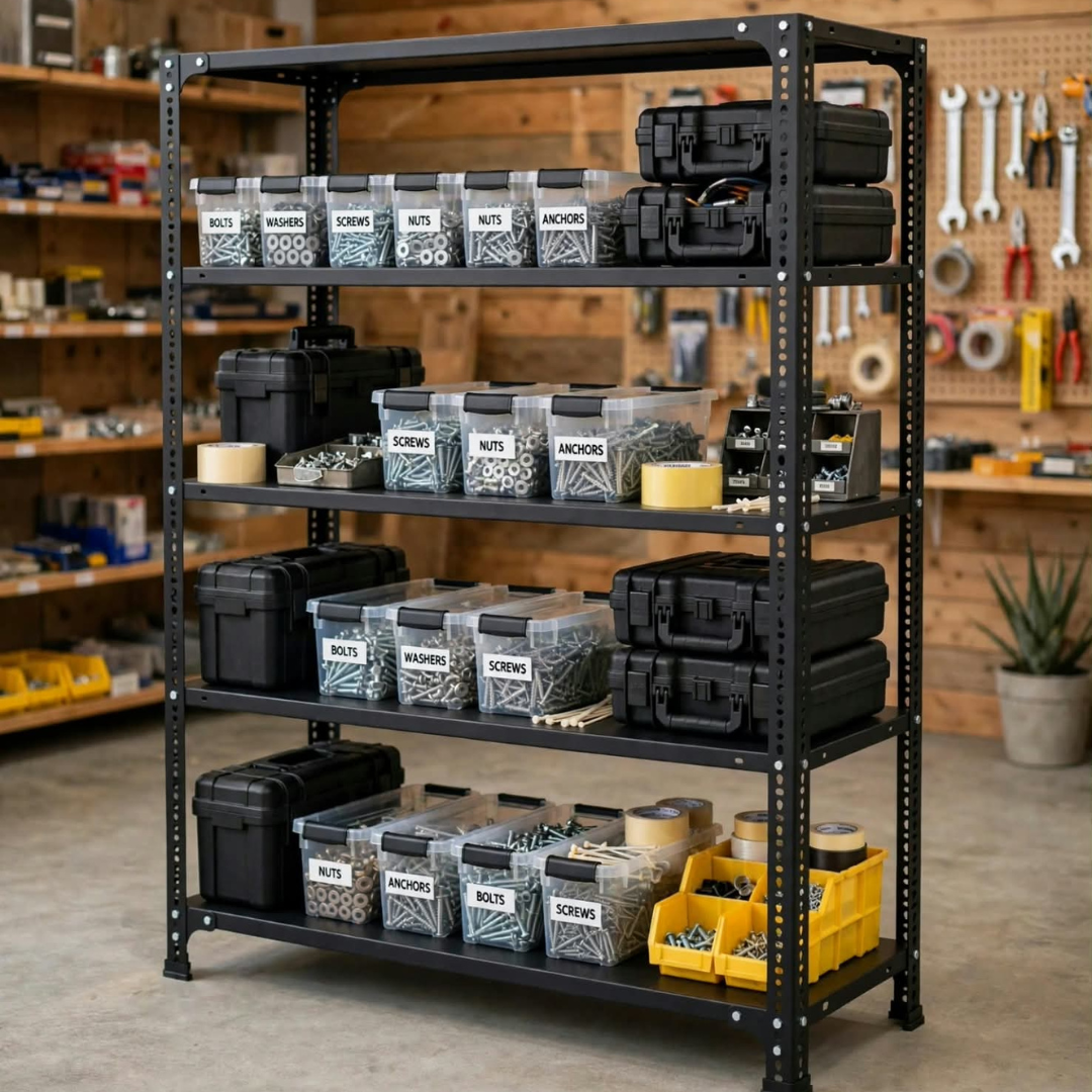 SPACIOUS® Multipurpose Slotted Angle Racks | Heavy-Duty Cast Iron Adjustable Shelves for Homes, Shops, Garages & Industries (Dimension 12"X24"X72")(304.8mm X 609.6mm X 1828.8mm)(Grey)(5shelves).