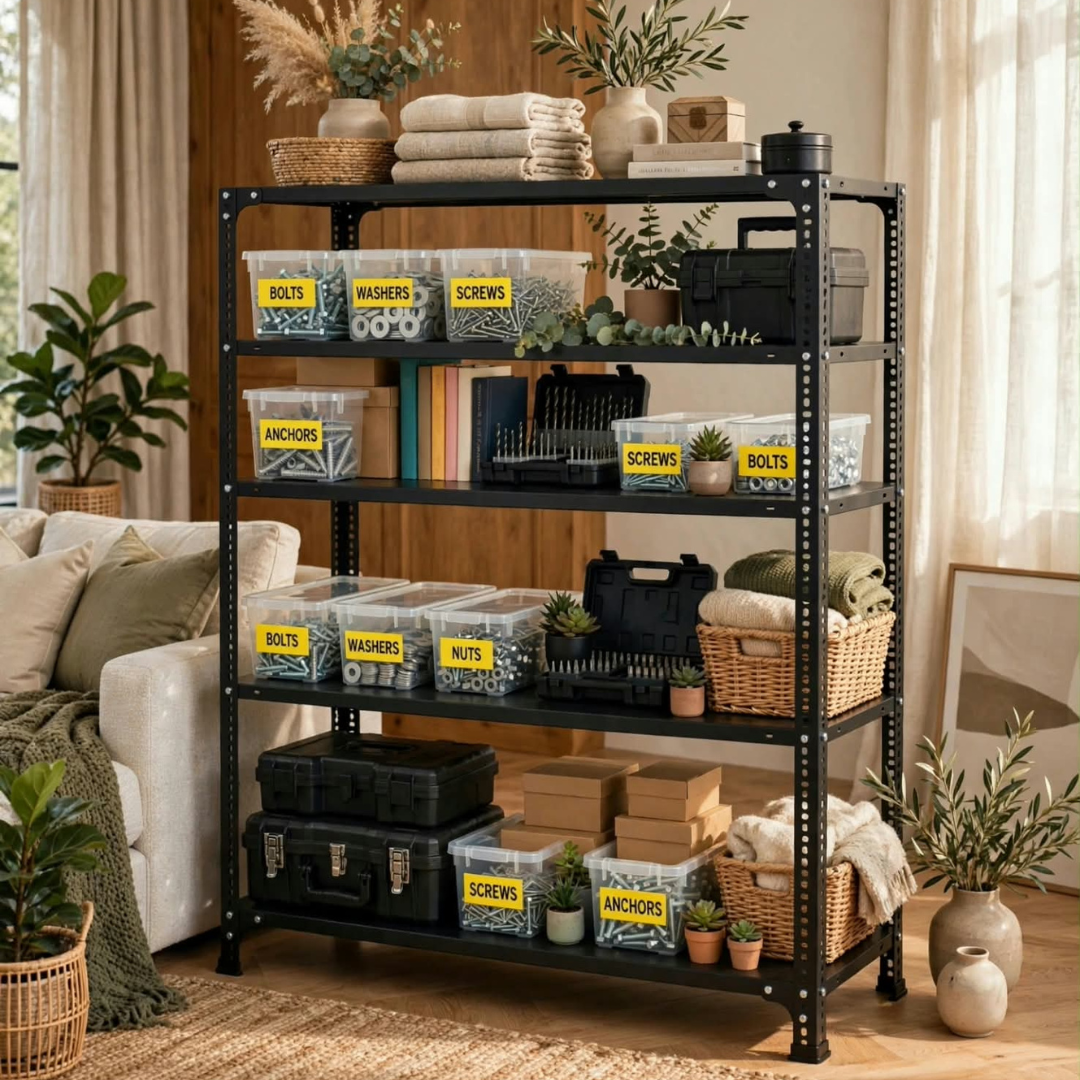 SPACIOUS® Multipurpose Cast Iron Racks | Adjustable Shelves for Storage, Display & Organization in Homes, Shops & Industries (Dimension(304.8mm X 609.6mm X 1524.0mm)(Grey). - 5 Shelves (Grey)