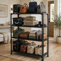 SPACIOUS® Multipurpose Cast Iron Luggage Racks | Adjustable Shelf Unit for Luggage Storage, Display & Organization in Homes, Shops, Garages & Industries (Dimension 12"X36"X48")(304.8mm X 914.4mm X 1219.2mm)(Grey)(4shelves).