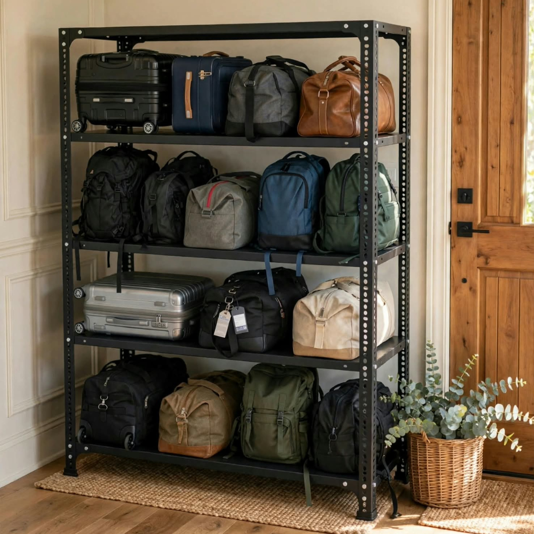 SPACIOUS® Multipurpose Cast Iron Luggage Racks | Adjustable Shelf Unit for Luggage Storage, Display & Organization in Homes, Shops, Garages & Industries (Dimension 12"X24"X72")(304.8mm X 609.6mm X 1828.8mm)(Grey)(6shelves).