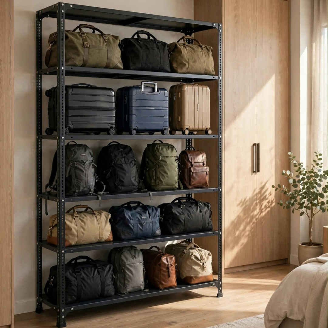 SPACIOUS® Multipurpose Cast Iron Luggage Racks | Adjustable Shelf Unit for Luggage Storage, Display & Organization in Homes, Shops, Garages & Industries (Dimension 12"X36"X72")(304.8mm X 914.4mm X 1828.8mm)(Grey)(6shelves).