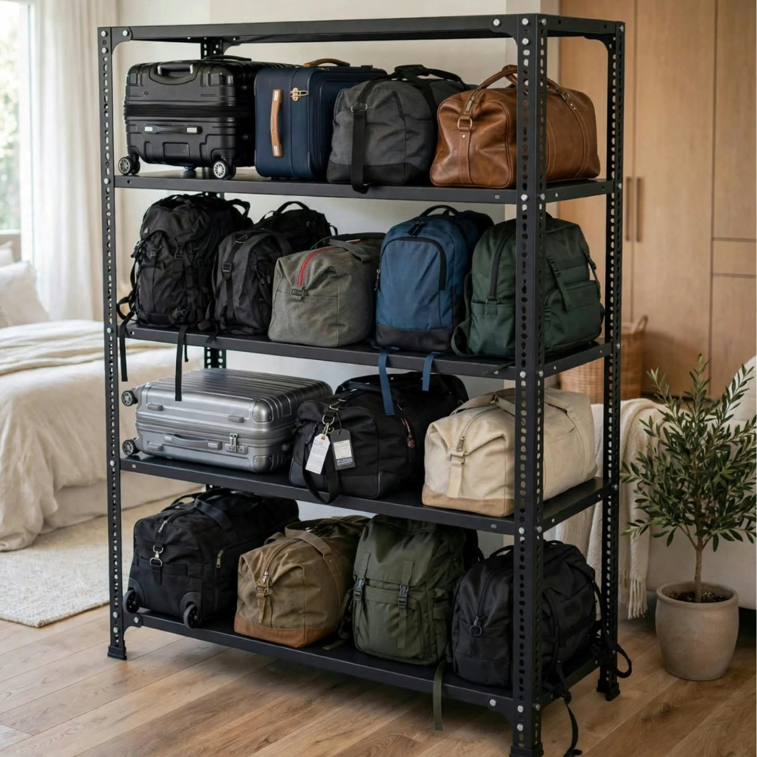 SPACIOUS® Multipurpose Cast Iron Luggage Racks | Adjustable Shelf Unit for Luggage Storage, Display & Organization in Homes, Shops, Garages & Industries (Dimension 12"X24"X72")(304.8mm X 609.6mm X 1828.8mm)(Grey)(5shelves).