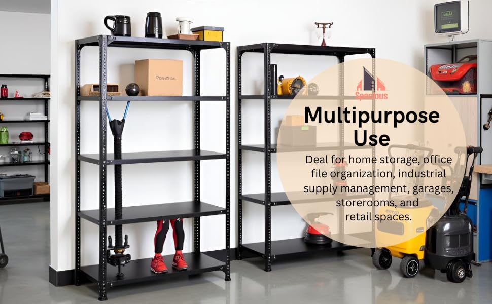 SPACIOUS® Slotted Angle Rack 5 Shelves Multipurpose Storage Rack Fine Finish Heavy Duty Metal Shelving Unit for Home Garage Kitchen Organizer (Dimension 12"X36"X72") (304.8mm X 914.4mm X 1828.8mm) (Grey) (Shelves 5)