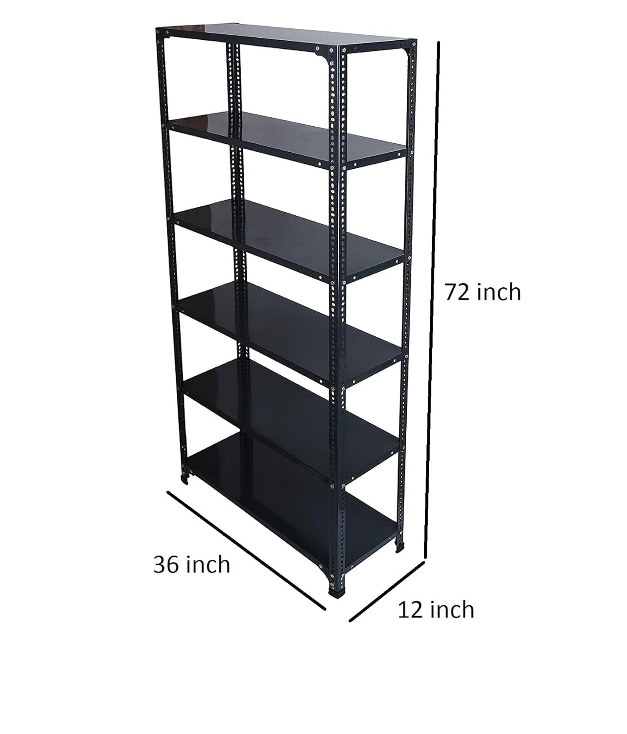SPACIOUS® Multipurpose Slotted Angle Cast Iron, Book Shelf, Luggage Rack, Iron Rack, Shoe Rack for Storage Rack (Dimension 12"X36"X72") (304.8mm X 914.4mm X 1828.8mm) (Grey) (Shelves 6).