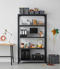 SPACIOUS® Slotted Angle Rack 5 Shelves Multipurpose Storage Rack Fine Finish Heavy Duty Metal Shelving Unit for Home Garage Kitchen Organizer (Dimension 12"X36"X72") (304.8mm X 914.4mm X 1828.8mm) (Grey) (Shelves 5)
