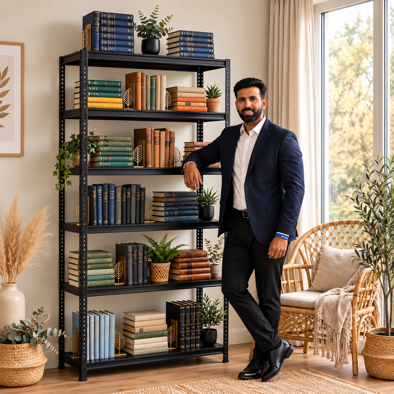 SPACIOUS® Multipurpose Cast Iron Bookshelves | Adjustable Shelves for Book Storage & Display in Homes, Libraries & Offices  (Dimension 12"X24"X72")(304.8mm X 609.6mm X 1828.8mm)(Grey)(6shelves).