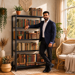 SPACIOUS® Multipurpose Cast Iron Bookshelves | Adjustable Shelves for Book Storage & Display in Homes, Libraries & Offices  (Dimension 12"X24"X72")(304.8mm X 609.6mm X 1828.8mm)(Grey)(5shelves).