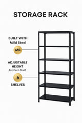 SPACIOUS® Multipurpose Slotted Angle Cast Iron, Book Shelf, Luggage Rack, Iron Rack, Shoe Rack for Storage Rack (Dimension 12"X36"X72") (304.8mm X 914.4mm X 1828.8mm) (Grey) (Shelves 6).